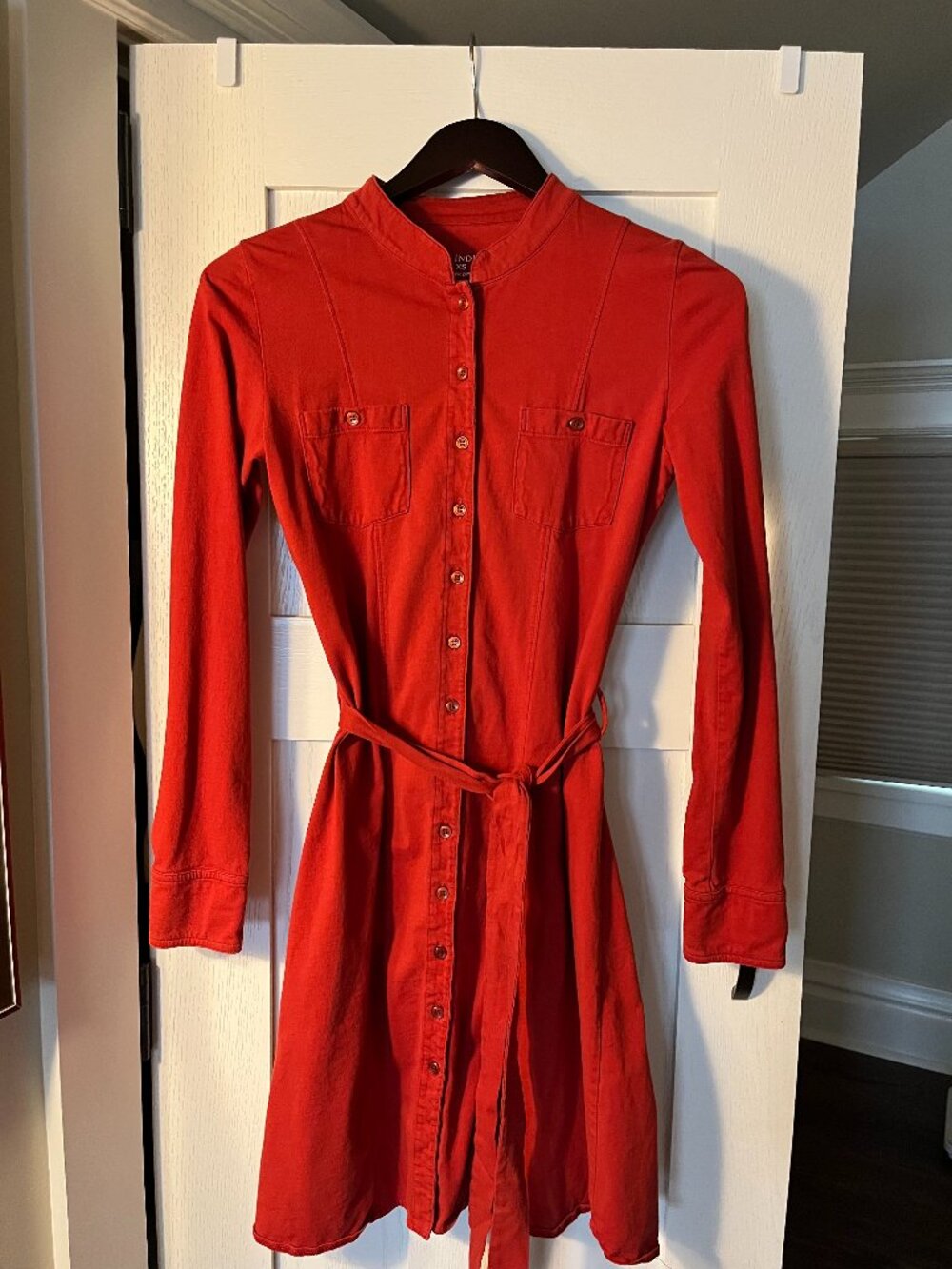 EUC Fair Indigo Organic Cotton Terracotta Button Down Shirt Dress waist tie XS